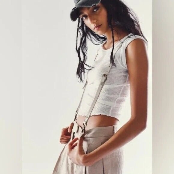 Free People Hold Me Up Leather Suspenders Pavement main image 8